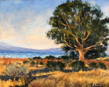 oil painting by Elizabeth Garat titled Coastal Elder at Cayucos