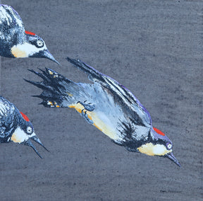 acrylic painting by Emil Morhardt titled Diving Woodpeckers