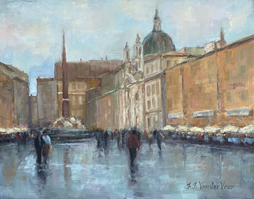 oil painting by Faye Vander Veer titled After the Rain (Piazza Navona)