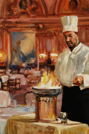 Flambé Chef by Onelio Marrero |   Closeup View of Artwork 