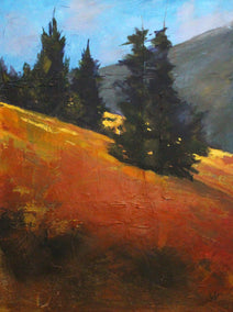 acrylic painting by Nancy Merkle titled Golden Hillside