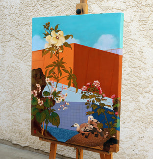 Flower and Bird I by Guigen Zha |  Side View of Artwork 
