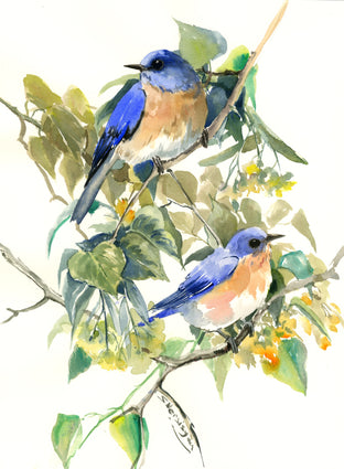 Bluebirds on Linden Tree by Suren Nersisyan |  Artwork Main Image 