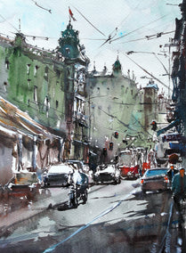 watercolor painting by Maximilian Damico titled Prague Roads