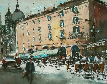 watercolor painting by Maximilian Damico titled Lunch Time in Piazza Navona