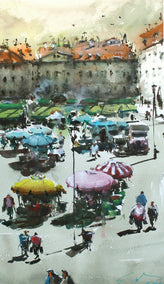 watercolor painting by Maximilian Damico titled Daily Market