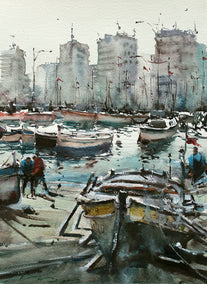 watercolor painting by Maximilian Damico titled Izmir Port