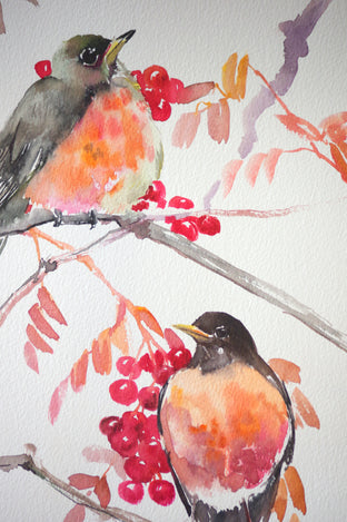American Robins and Fall Berries by Suren Nersisyan |   Closeup View of Artwork 