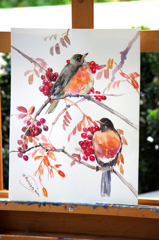 American Robins and Fall Berries by Suren Nersisyan |  Context View of Artwork 
