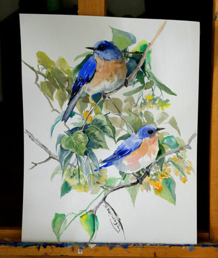 Bluebirds on Linden Tree by Suren Nersisyan |  Context View of Artwork 