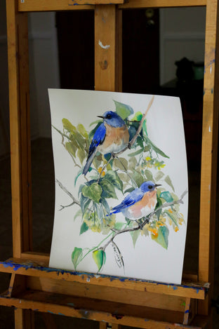 Bluebirds on Linden Tree by Suren Nersisyan |   Closeup View of Artwork 