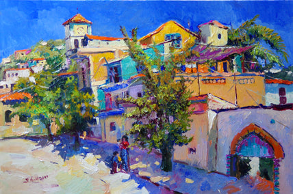 oil painting by Suren Nersisyan titled Sunny Day, Street in Puerto Vallarta, Mexico