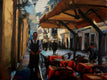 Original art for sale at UGallery.com | Italian Cafe by Jonelle Summerfield | $600 | oil painting | 18' h x 24' w | thumbnail 1