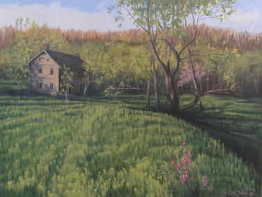 oil painting by Jay Jensen titled The Qually House in Spring