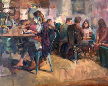 oil painting by Jerry Salinas titled Late Night Cafe