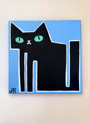 Black Cat on Blue by Jessica JH Roller |  Side View of Artwork 
