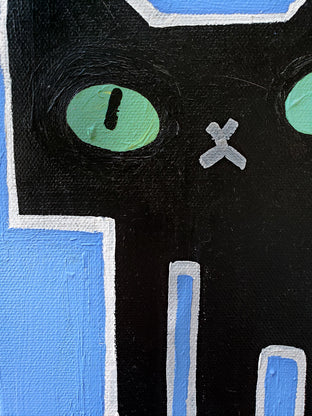 Black Cat on Blue by Jessica JH Roller |   Closeup View of Artwork 