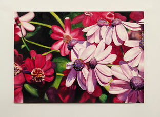 Mini Daisies in Many Pinks by Jinny Tomozy |   Closeup View of Artwork 