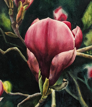Crimson Magnolias by Jinny Tomozy |   Closeup View of Artwork 