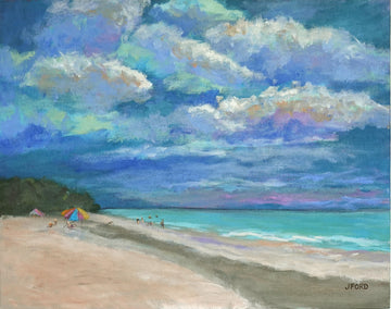 acrylic painting by Joanie Ford titled Warm Sand and Beautiful Clouds