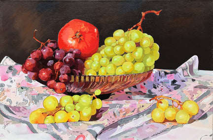 acrylic painting by John Jaster titled Bowl of Grapes