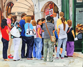 acrylic painting by John Jaster titled Standing in Line