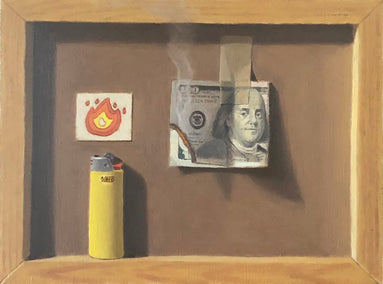 oil painting by Jose H. Alvarenga titled Money to Burn!