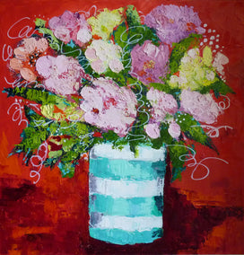 oil painting by Judy Mackey titled Striped Vase