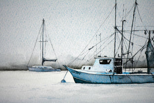 Moonglow Shrimp Boat by Judy Mudd |   Closeup View of Artwork 