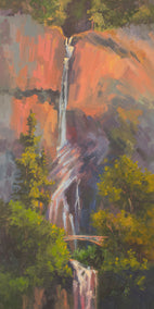 oil painting by Karen E Lewis titled Multnomah Falls Bridge