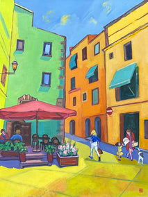 acrylic painting by Laura (Yi Zhen) Chen titled Alleyway Restaurant 2