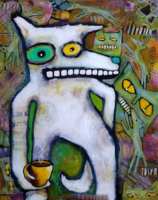 mixed media artwork by Lee Smith titled Coffee and Conundrums