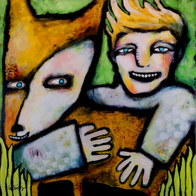 mixed media artwork by Lee Smith titled Dog With Boy