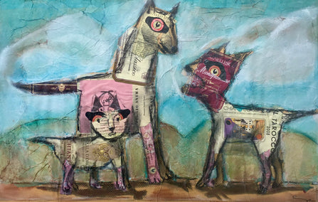 mixed media artwork by Libby Ramage titled Tre Cani