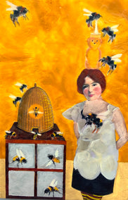 encaustic artwork by Linda Benenati titled Bee It Ever So Humble