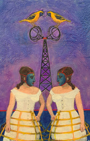 encaustic artwork by Linda Benenati titled Mystery of the Blue Velvet Mask