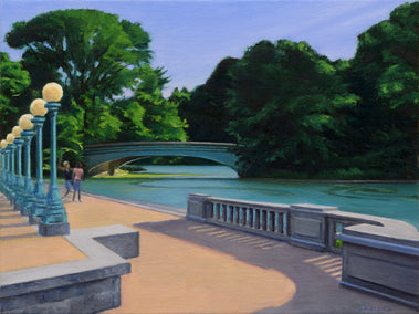 oil painting by Nick Savides titled Lullwater Bridge – Prospect Park