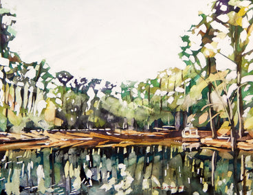 watercolor painting by Chris Wagner titled MacRae Park Pond