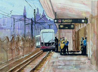 watercolor painting by Maurice Dionne titled Commute
