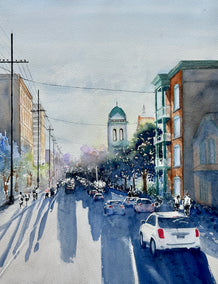watercolor painting by Maurice Dionne titled Shadow Play