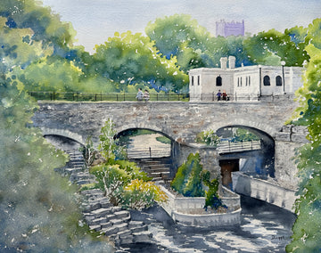 watercolor painting by Maurice Dionne titled The Pumphouse