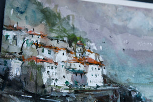 Blu Vespa on Amalfi Coast by Maximilian Damico |   Closeup View of Artwork 