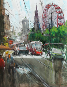 watercolor painting by Maximilian Damico titled Edinburgh Princes Street