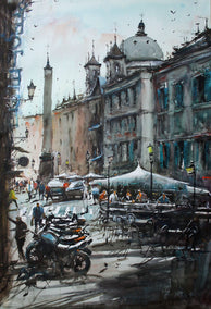 watercolor painting by Maximilian Damico titled Fluid Piazza Navona