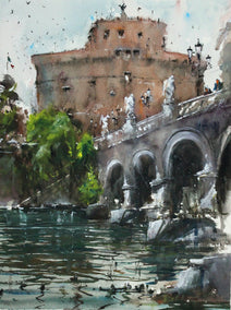 watercolor painting by Maximilian Damico titled Castello Dell'Angelo