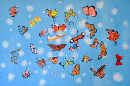 acrylic painting by Natasha Tayles titled Fluffs and Butterflies 3