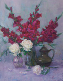 oil painting by Oksana Johnson titled Gladiolas and Peonies