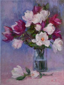 oil painting by Oksana Johnson titled Magnolia Bouquet