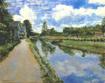 oil painting by Onelio Marrero titled Lambertville Canal