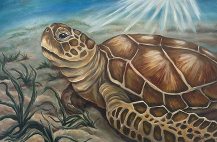 oil painting by Pamela Hoke titled Just Chill, Sea Turtle